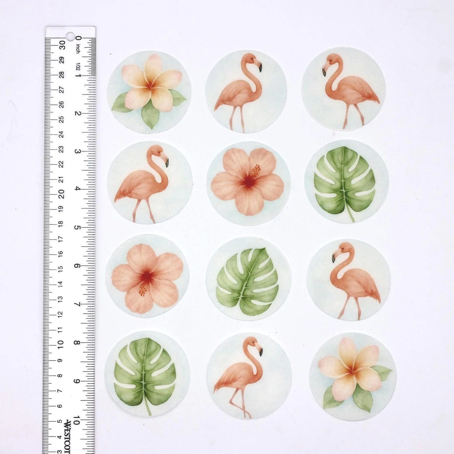 Flamingo & Tropical Flower Cupcake Toppers (12)