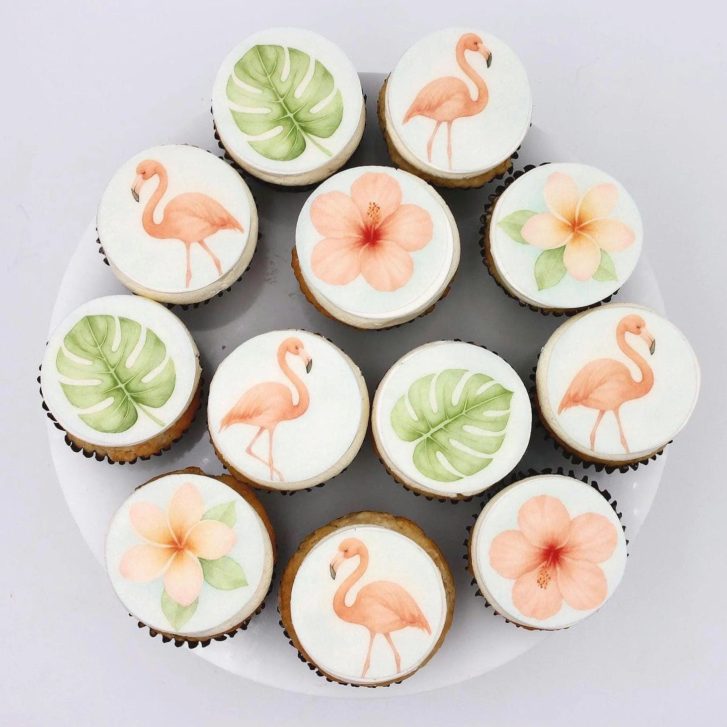 Flamingo & Tropical Flower Cupcake Toppers (12)