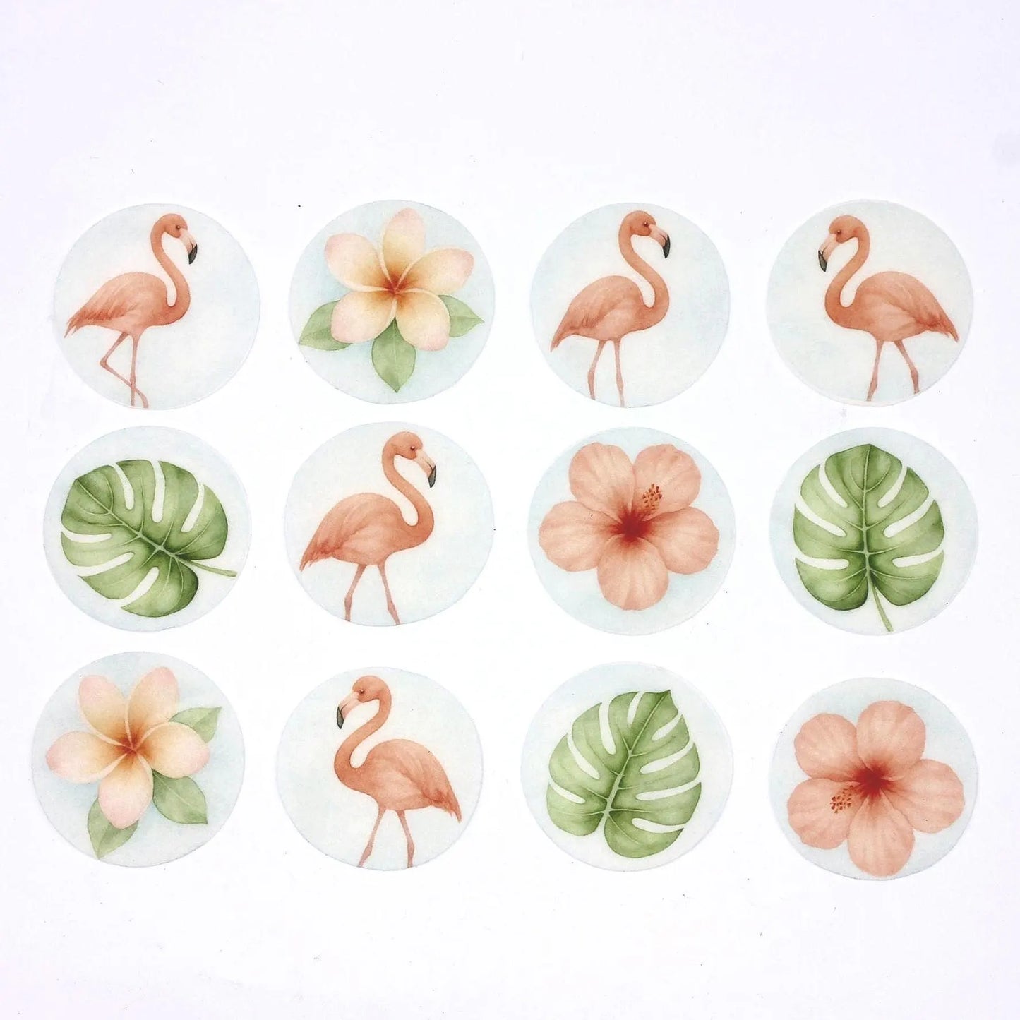 Flamingo & Tropical Flower Cupcake Toppers (12)