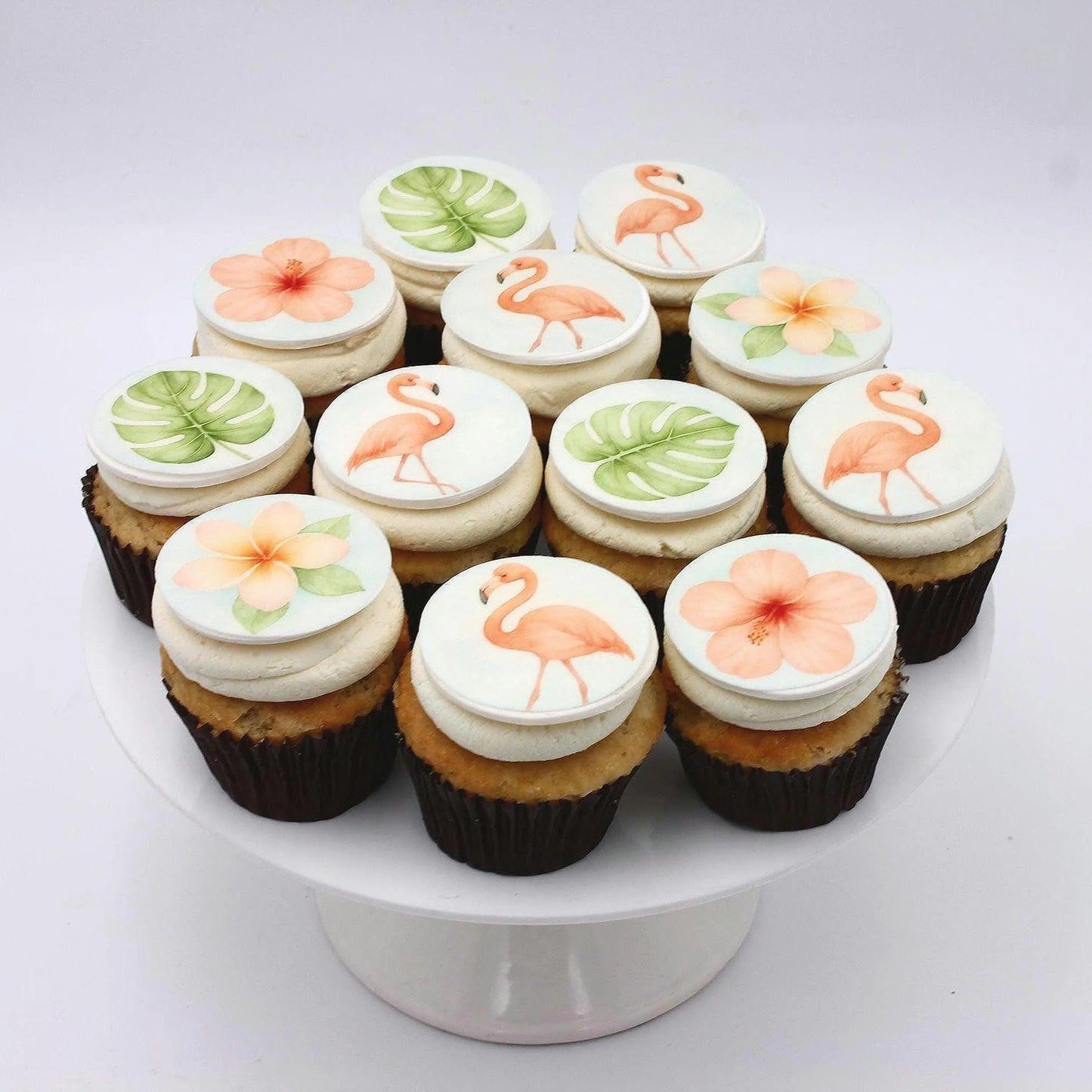 Flamingo & Tropical Flower Cupcake Toppers (12)