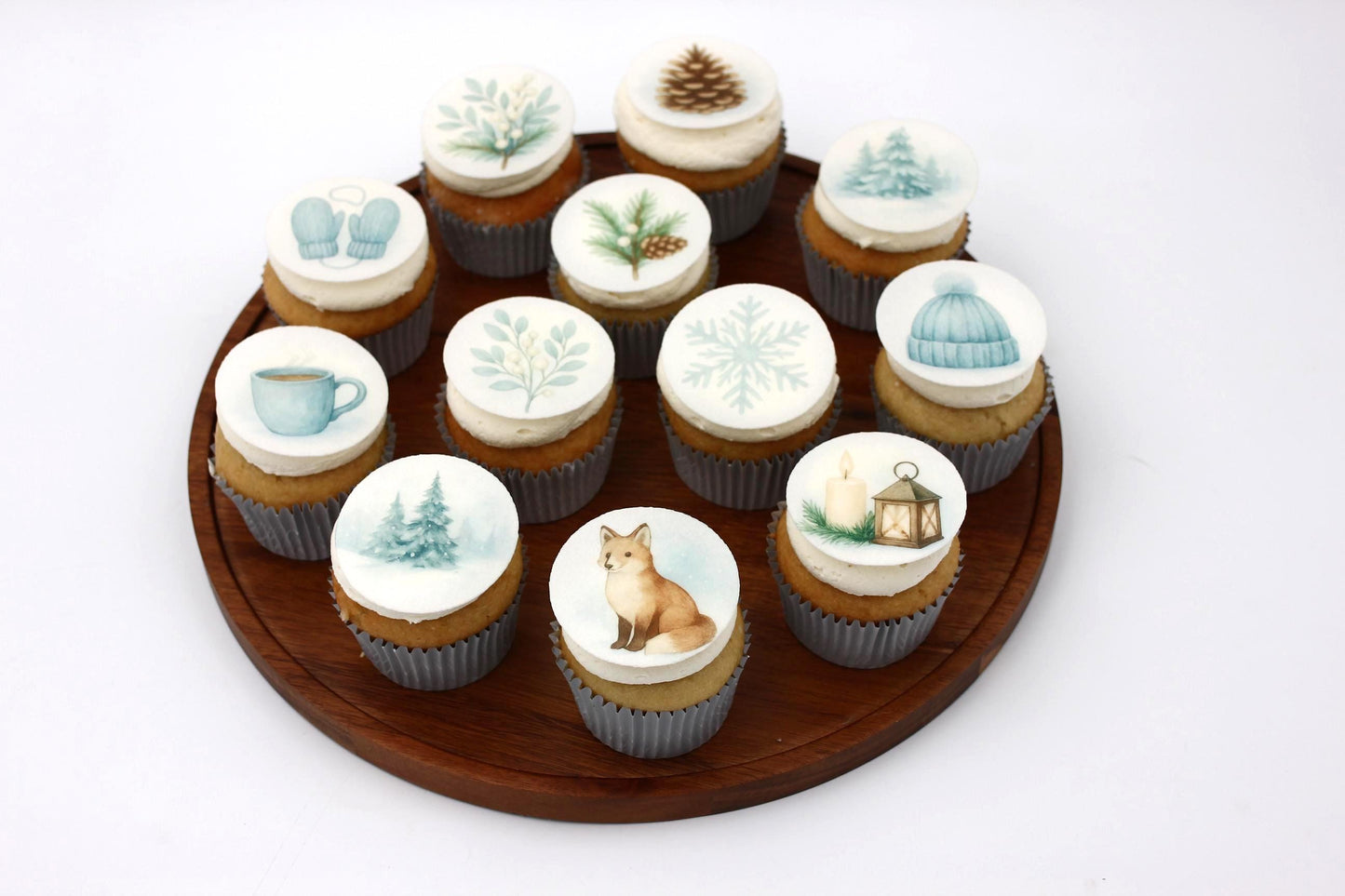 Cozy Winter Cookies & Cupcakes β Woodland Blue Collection (10pc) Topper Set