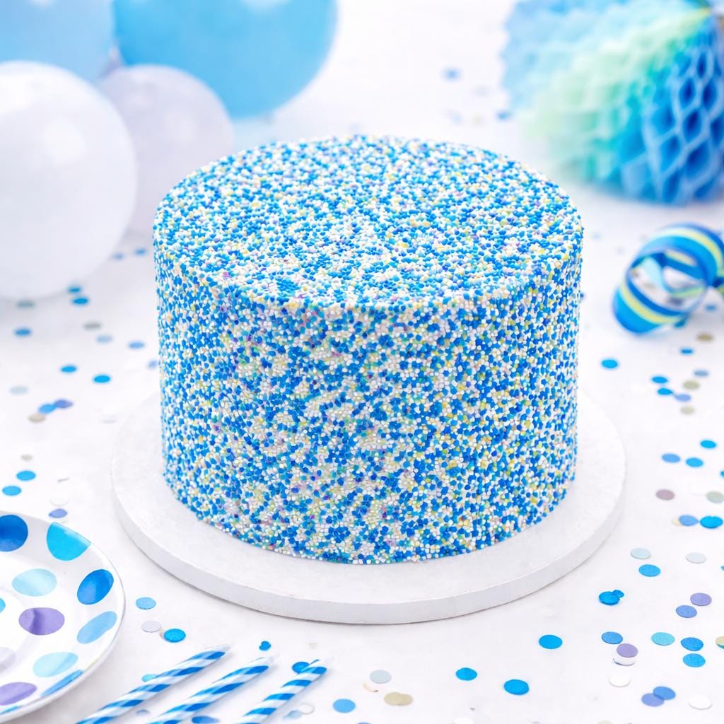 6" Buttercream Cake Iced: Blue Sprinkle - Shipped Frozen Fresh