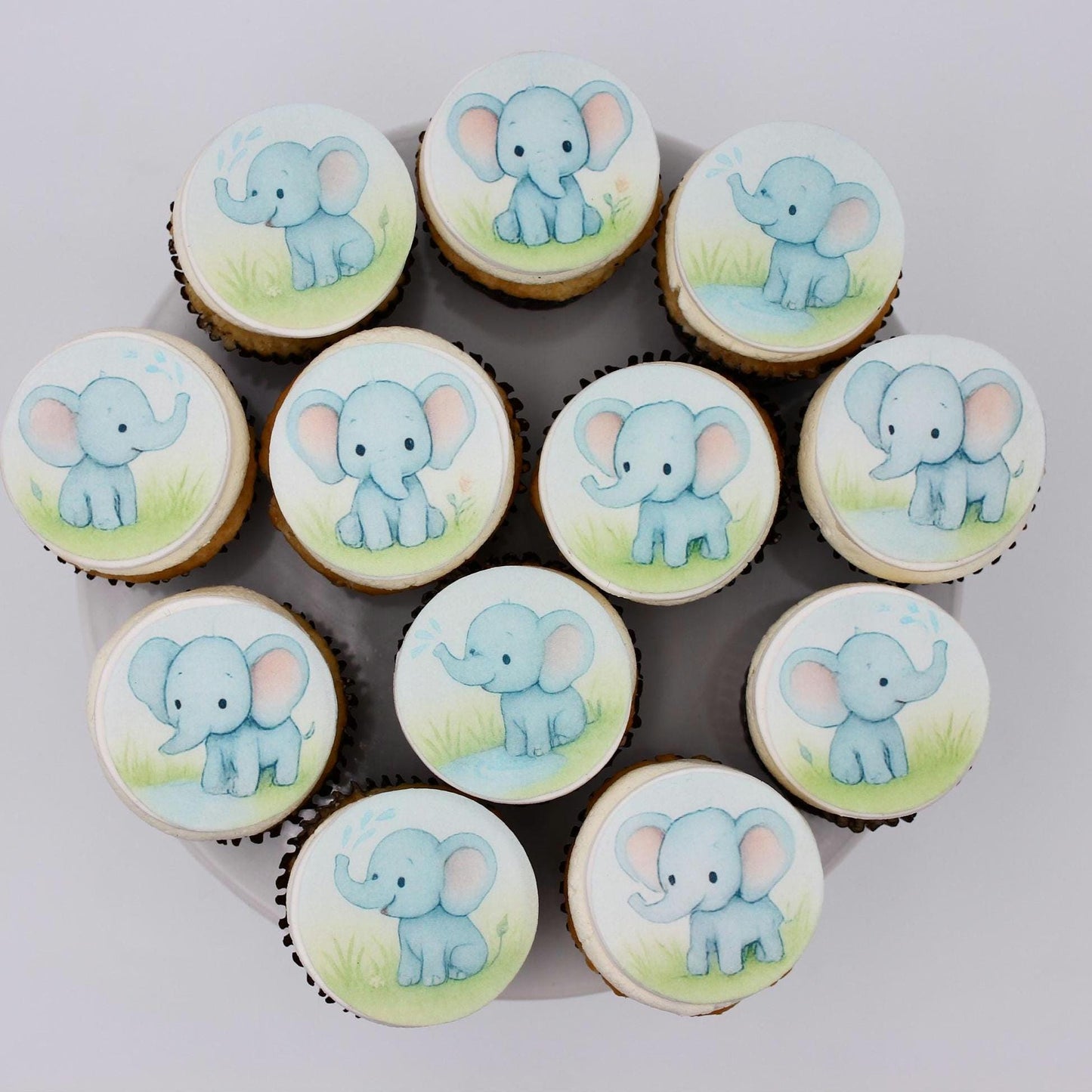 Safari Baby Elephant Cake Toppers, Edible Wafer Paper (12 Cupcake Set)