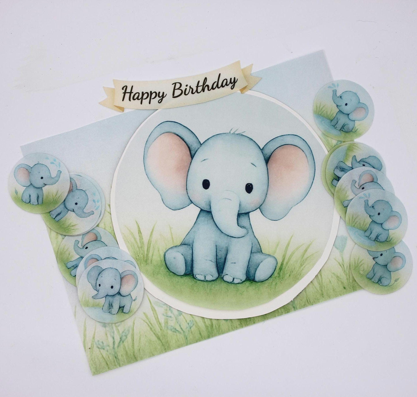 Safari Baby Elephant Cake Toppers, Edible Wafer Paper (12 Cupcake Set)