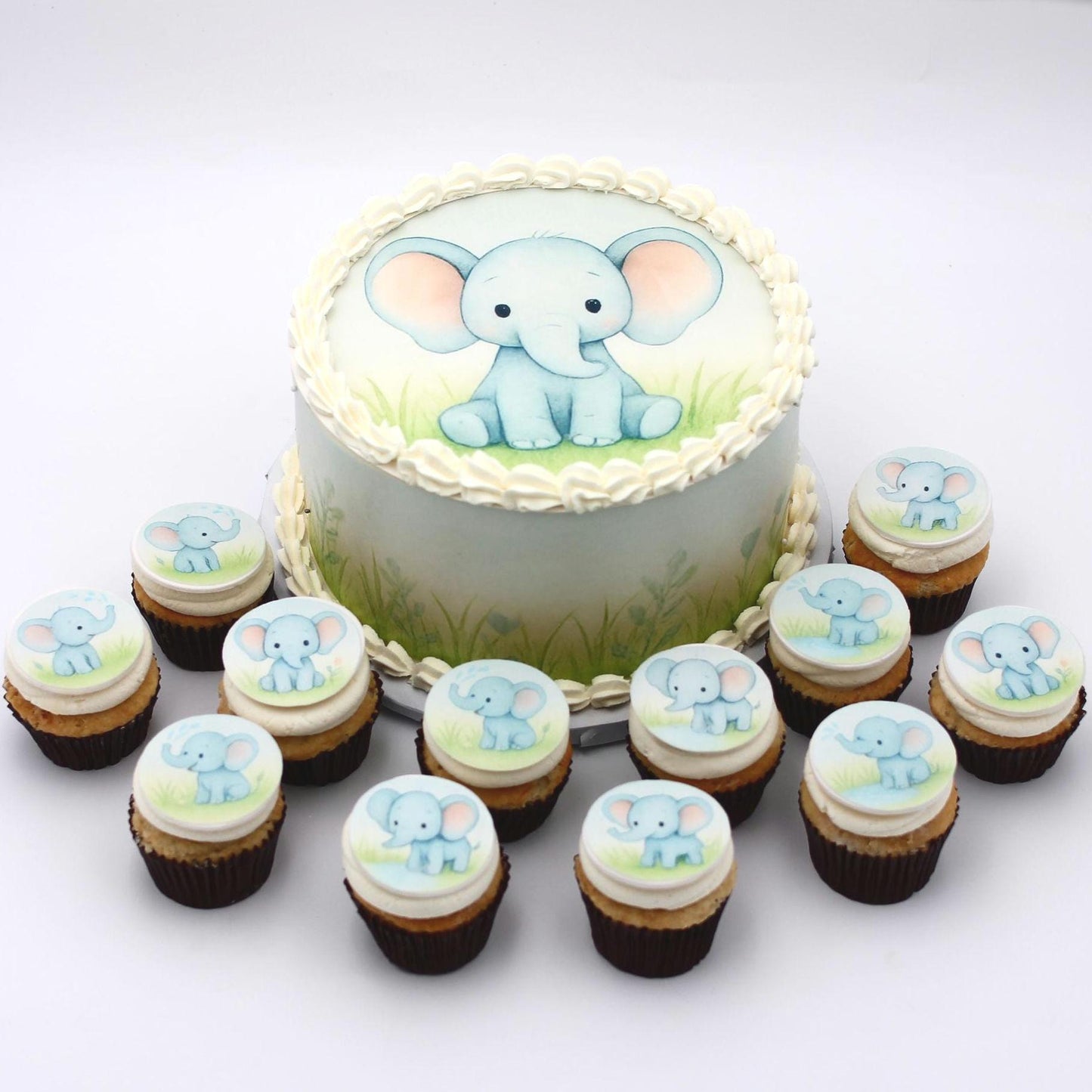 Safari Baby Elephant Cake Toppers, Edible Wafer Paper (12 Cupcake Set)