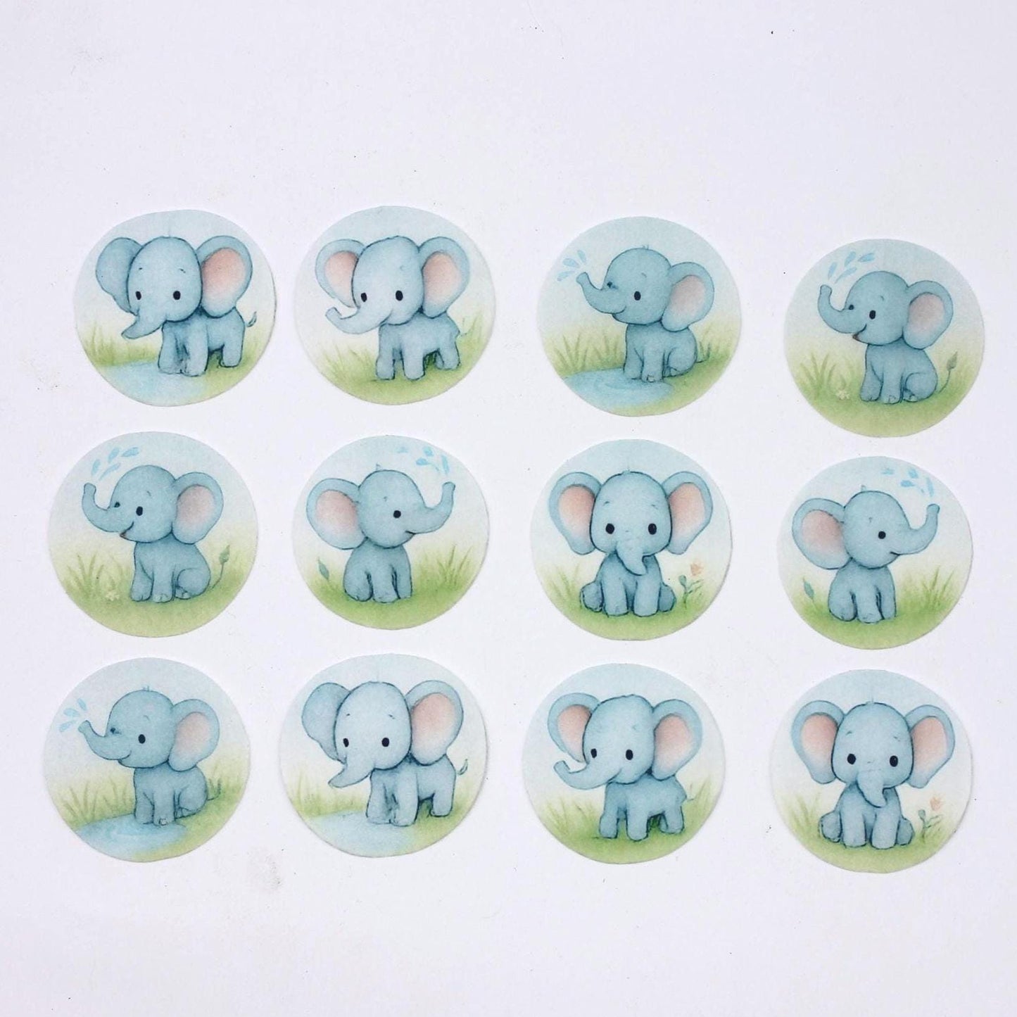 Safari Baby Elephant Cake Toppers, Edible Wafer Paper (12 Cupcake Set)
