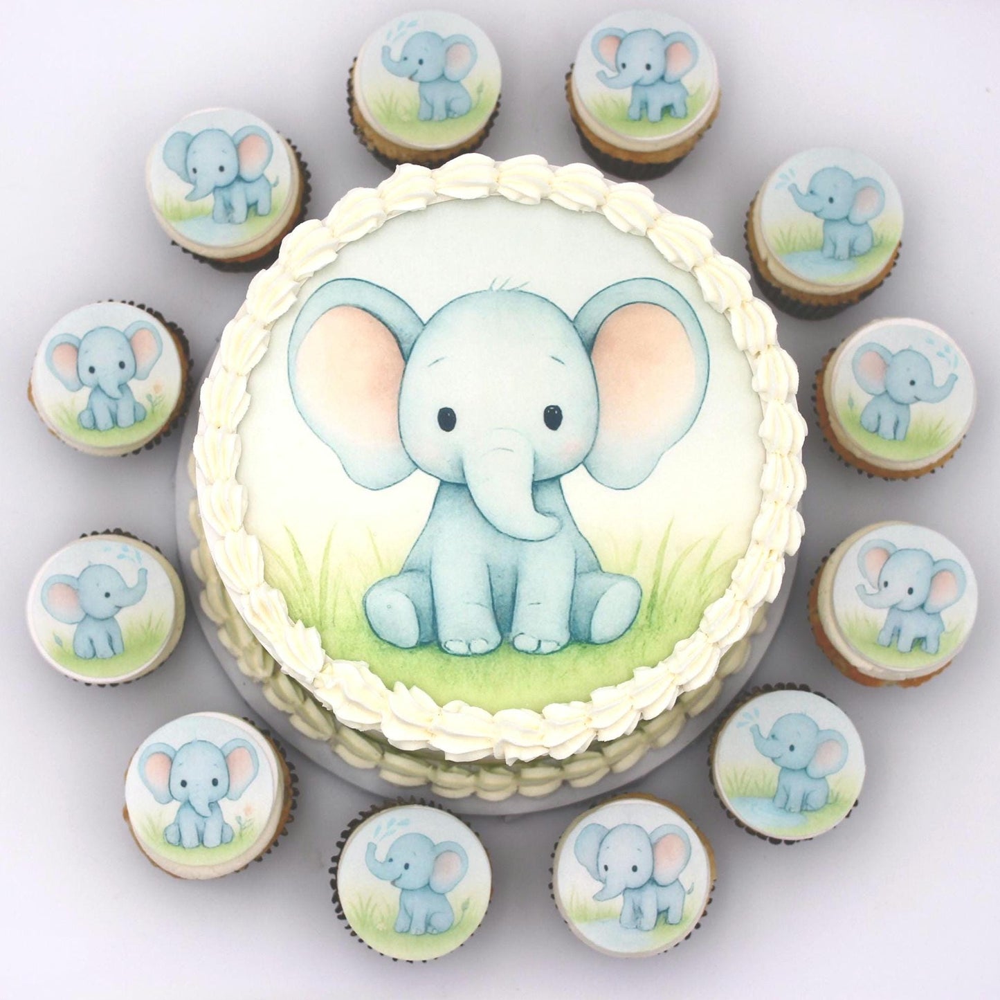 Safari Baby Elephant Cake Toppers, Edible Wafer Paper (12 Cupcake Set)