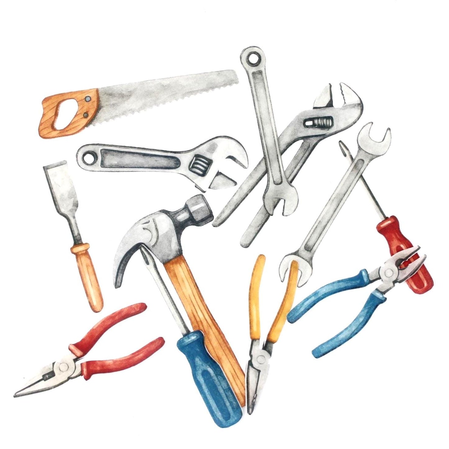 Tools Cupcake Toppers: 12 Edible Watercolor Hammer & Saw Designs