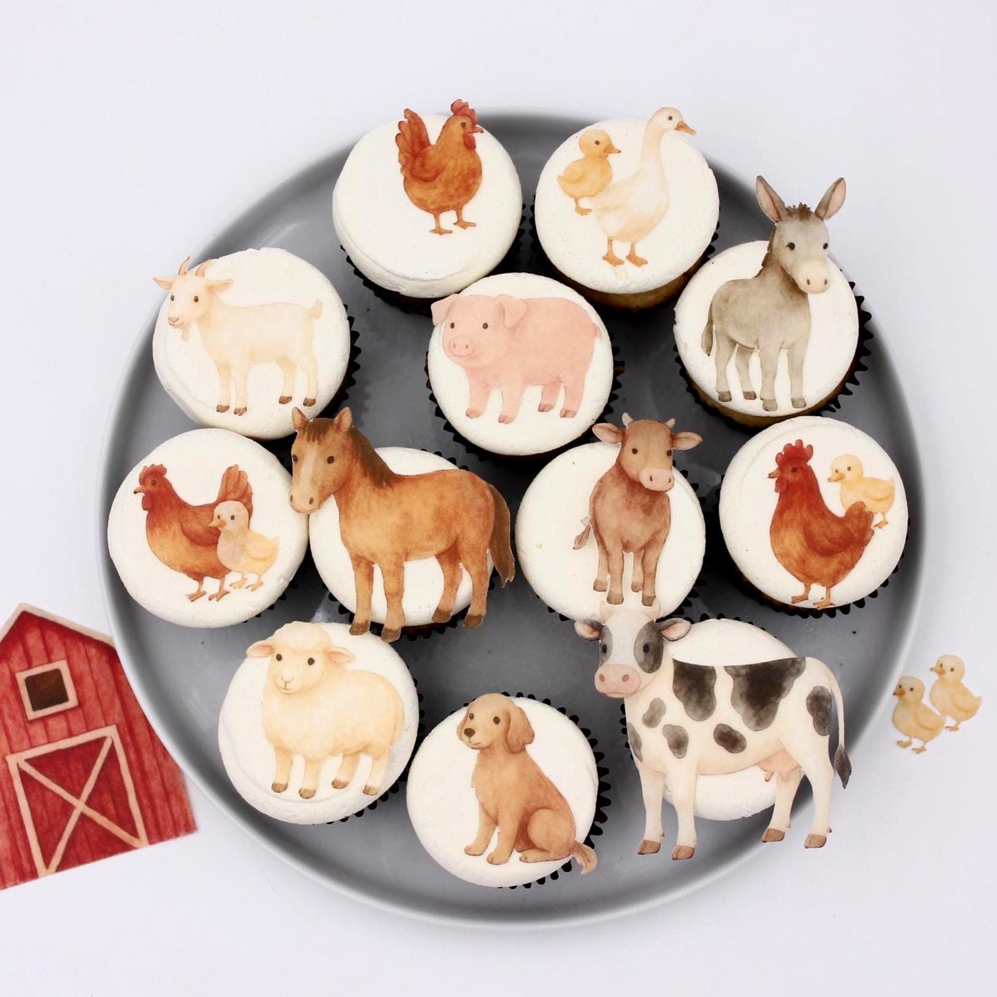 Watercolor Farm Animal Cake Toppers (20pc) Set - Edible Pre-Cut Decorations