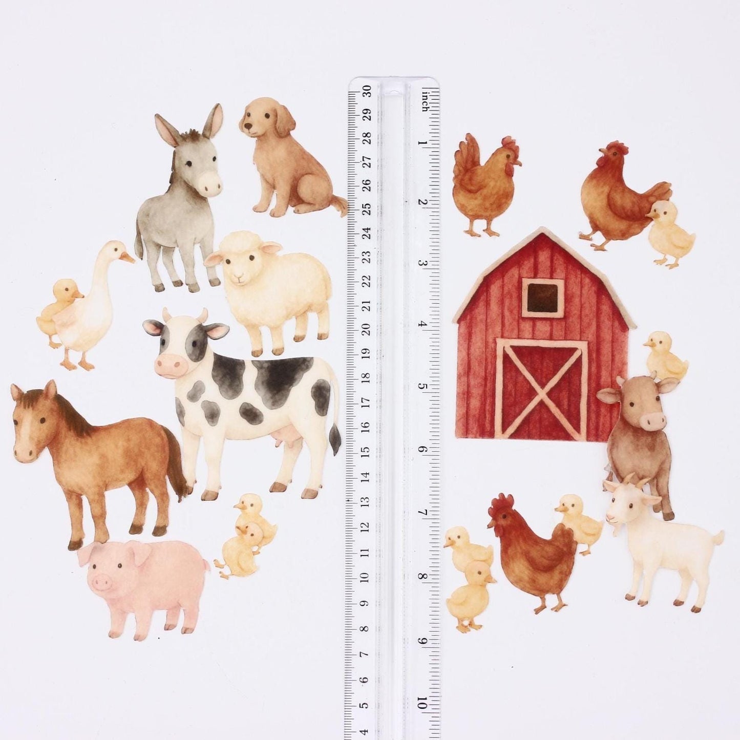 Watercolor Farm Animal Cake Toppers (20pc) Set - Edible Pre-Cut Decorations