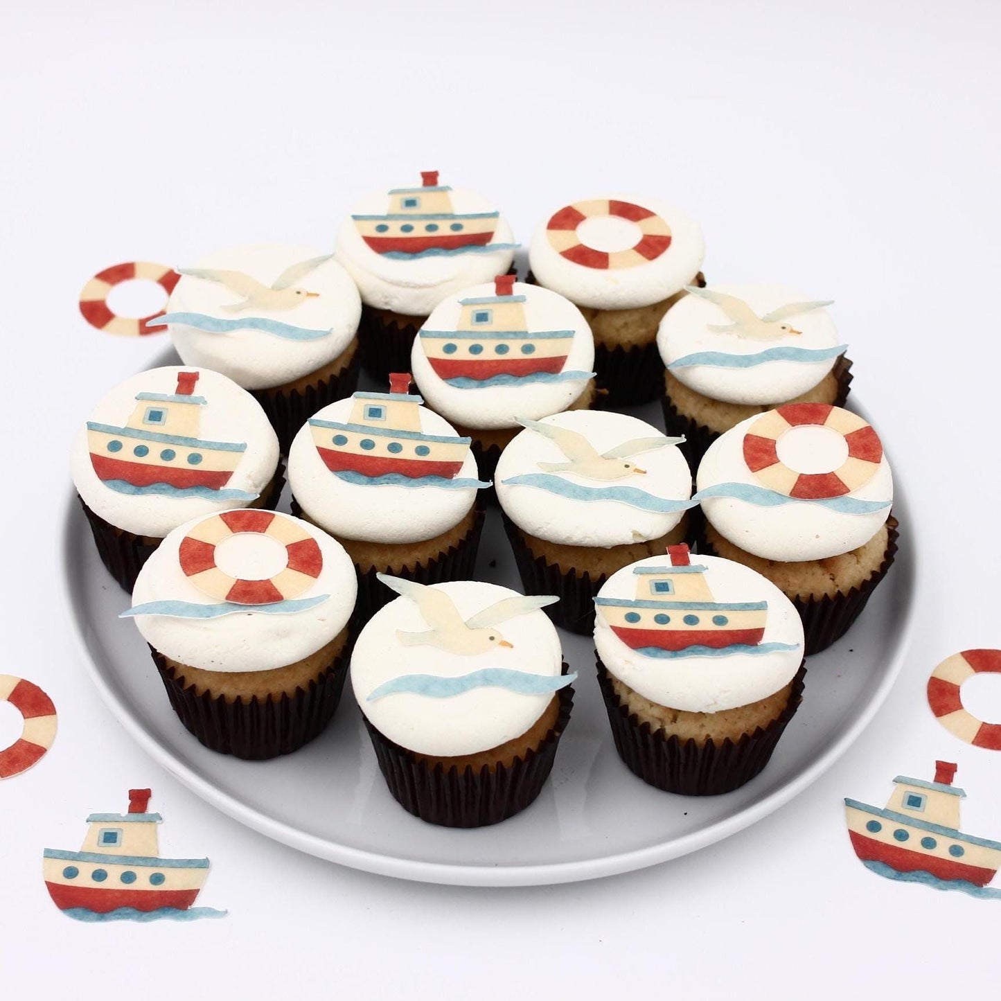 Nautical Cupcake Toppers: Edible Watercolor Designs (24 Pack)