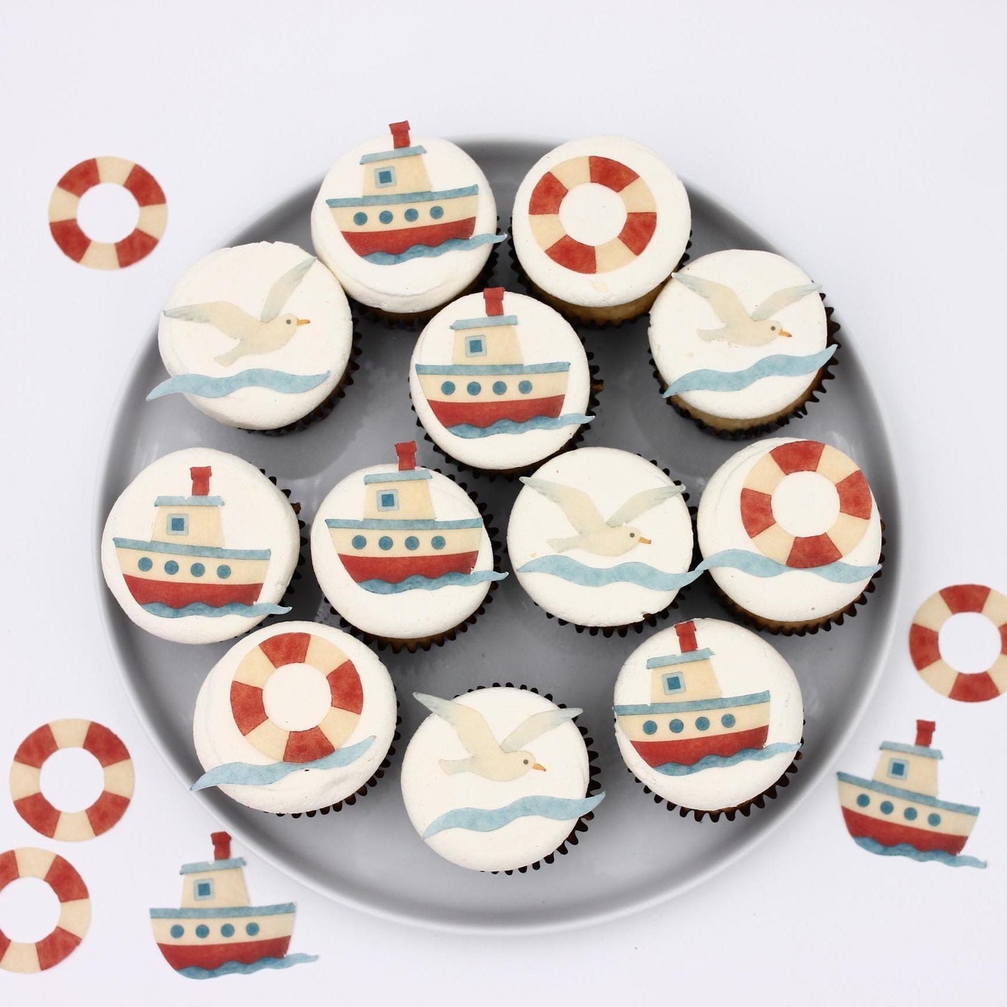 Nautical Cupcake Toppers: Edible Watercolor Designs (24 Pack)