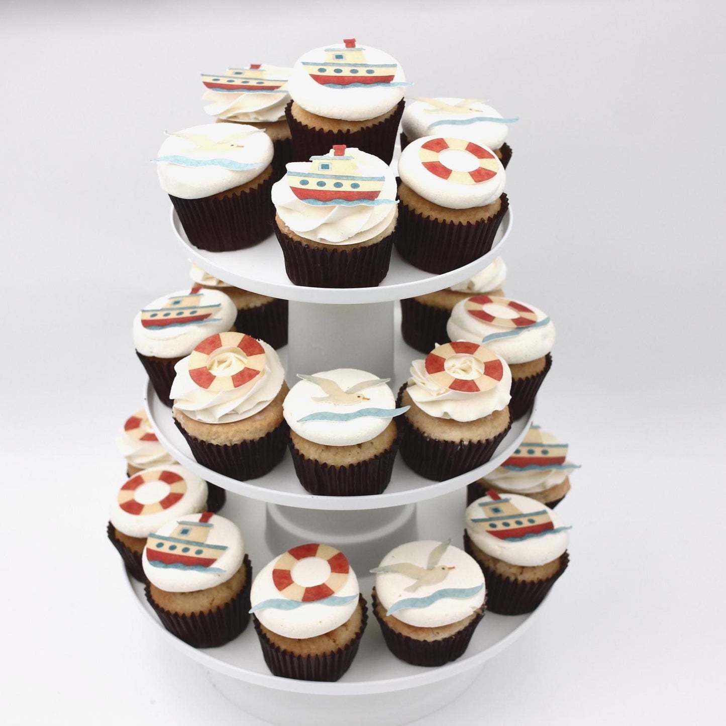 Nautical Cupcake Toppers: Edible Watercolor Designs (24 Pack)