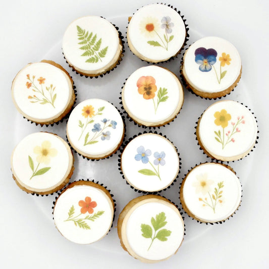 Pressed Flower Cupcake Toppers (12)