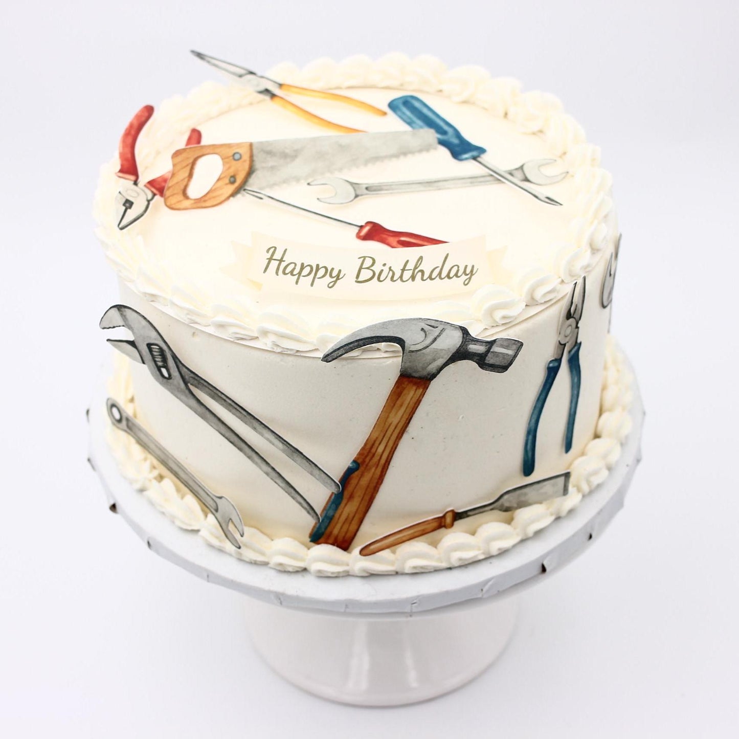 Tools Cupcake Toppers: 12 Edible Watercolor Hammer & Saw Designs