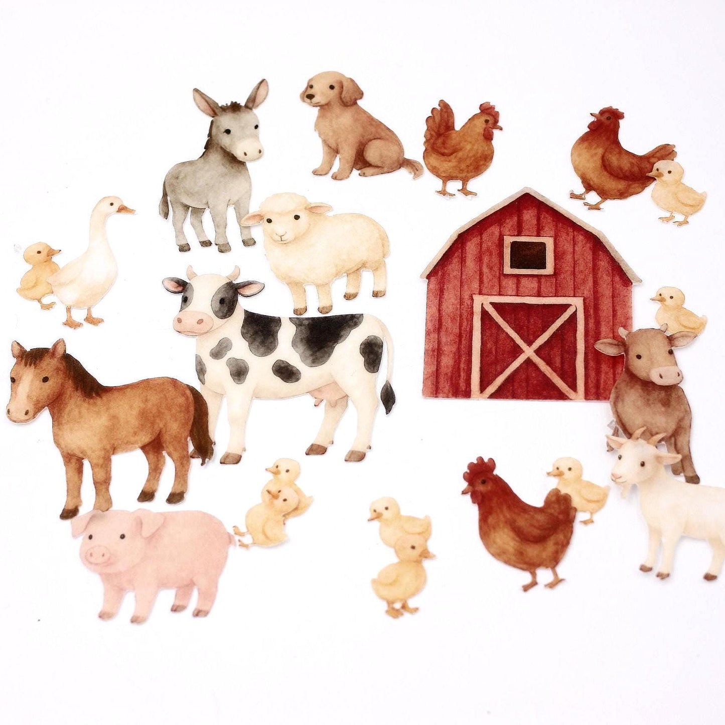 Watercolor Farm Animal Cake Toppers (20pc) Set - Edible Pre-Cut Decorations