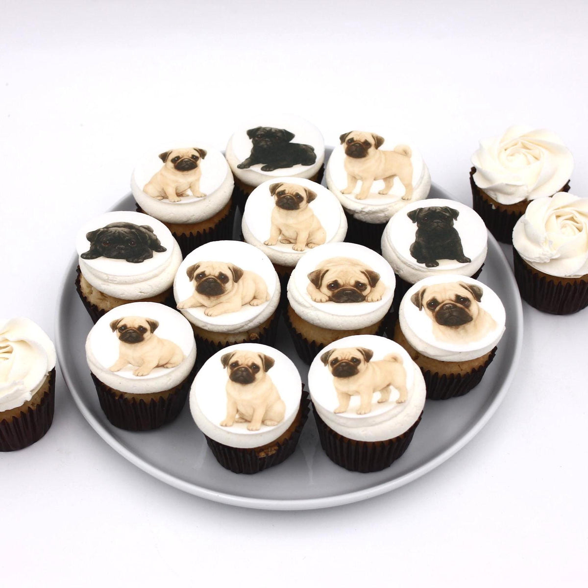 Pug Cupcake Toppers – Edible Paper Designs, Dog Party Cupcake Decorations
