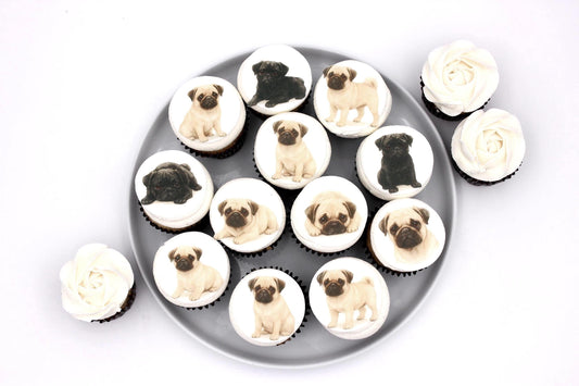 Pug Cupcake Toppers – Edible Paper Designs, Dog Party Cupcake Decorations