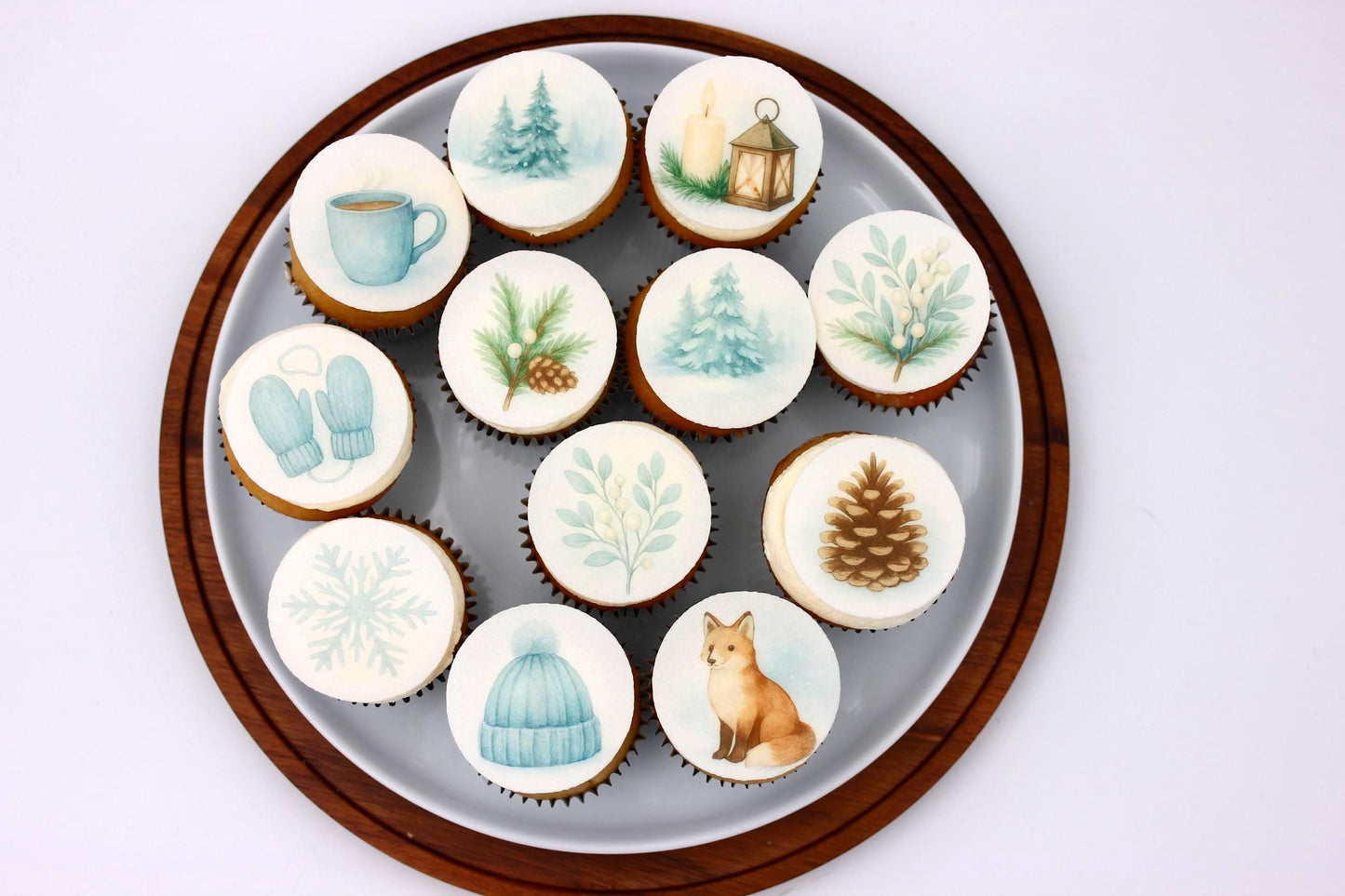 Cozy Winter Cookies & Cupcakes – Woodland Blue Collection (10pc) Topper Set