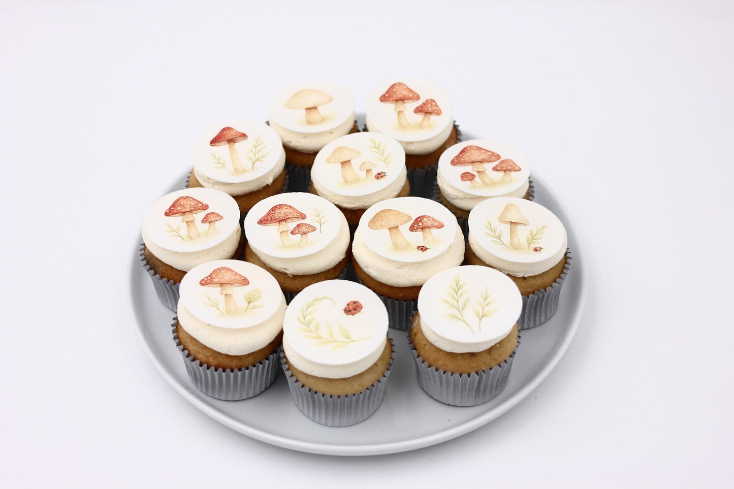 Woodland Mushroom Topper Set- Edible Cupcake Toppers – Set Edible Wafer Paper