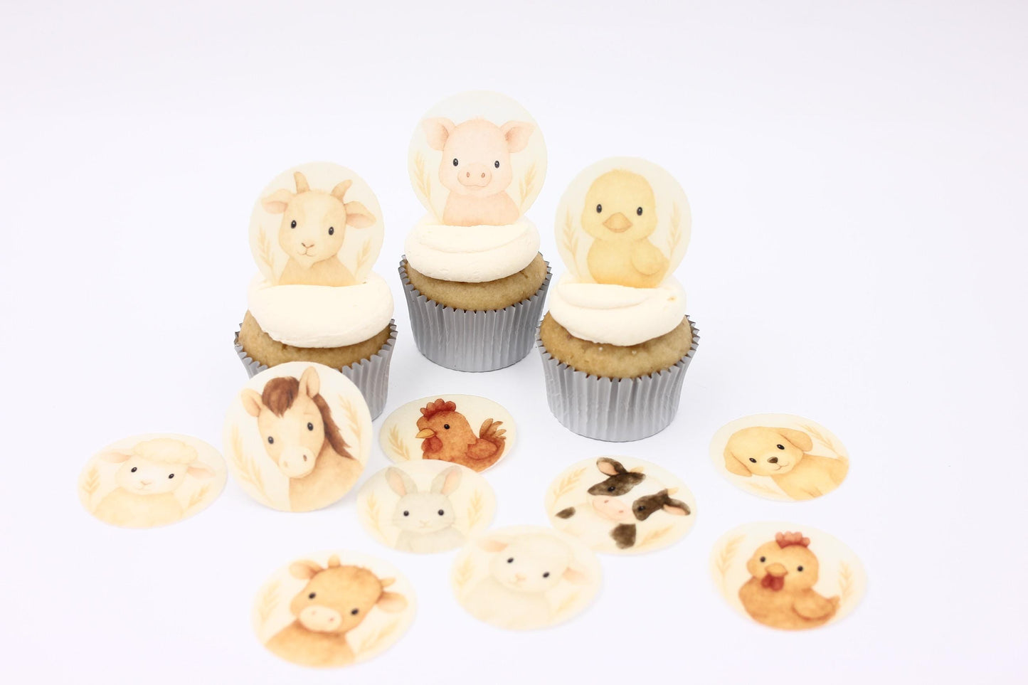 Farm Animals (10pc) Topper Set- Edible Cupcake/ Cookie/Drink Toppers, Edible Wafer Paper