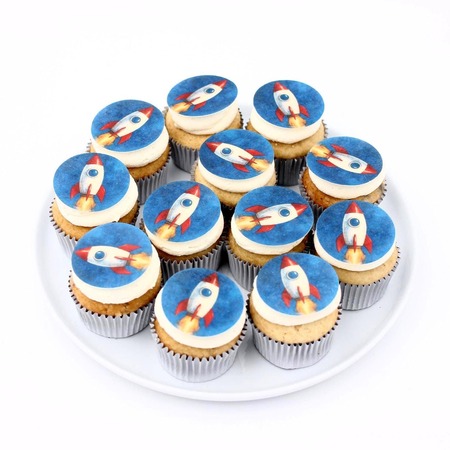 Rocket Ship (12pc) Topper Set- Edible Cupcake/ Cookie/Drink Toppers, Edible Wafer Paper