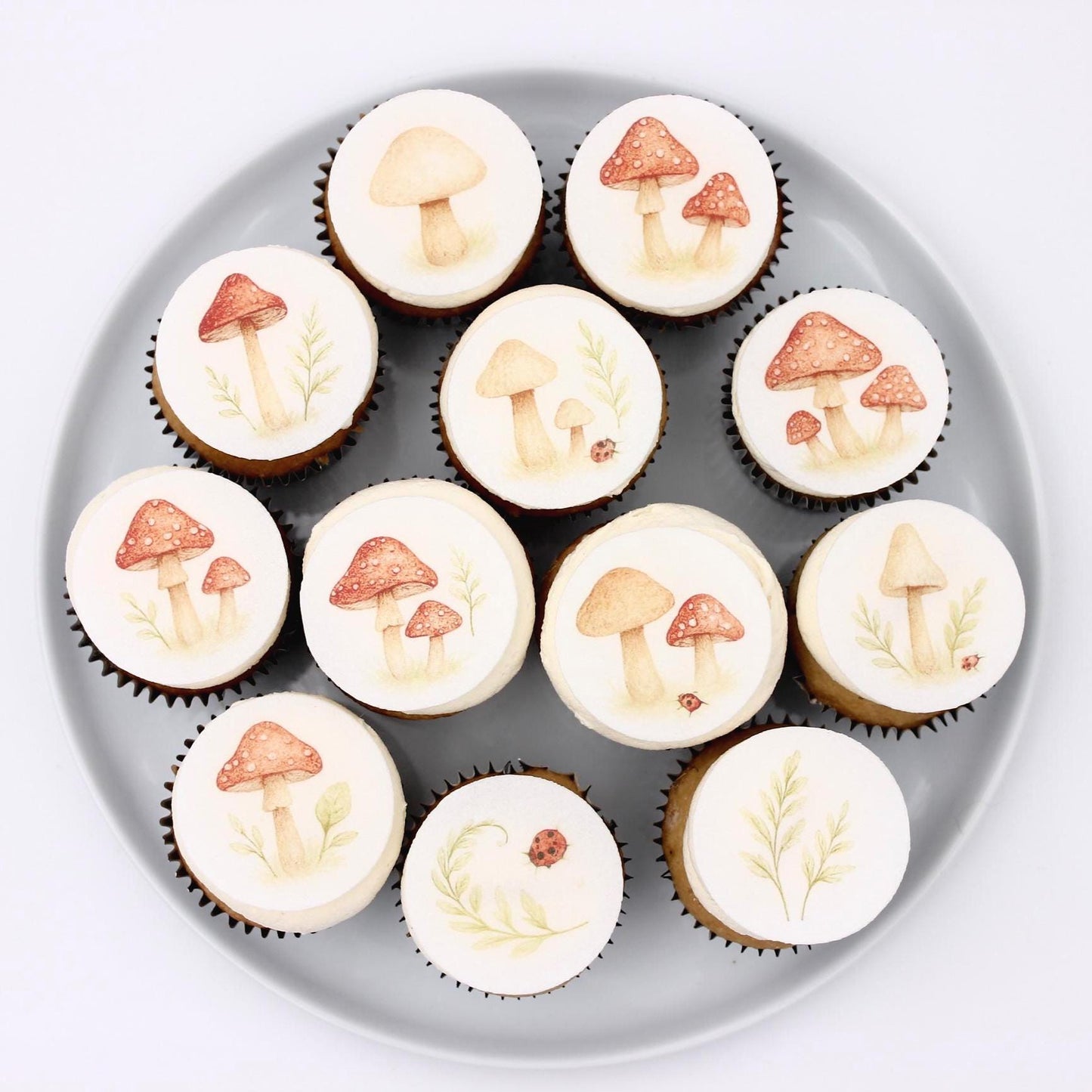 Woodland Mushroom Topper Set- Edible Cupcake Toppers – Set Edible Wafer Paper