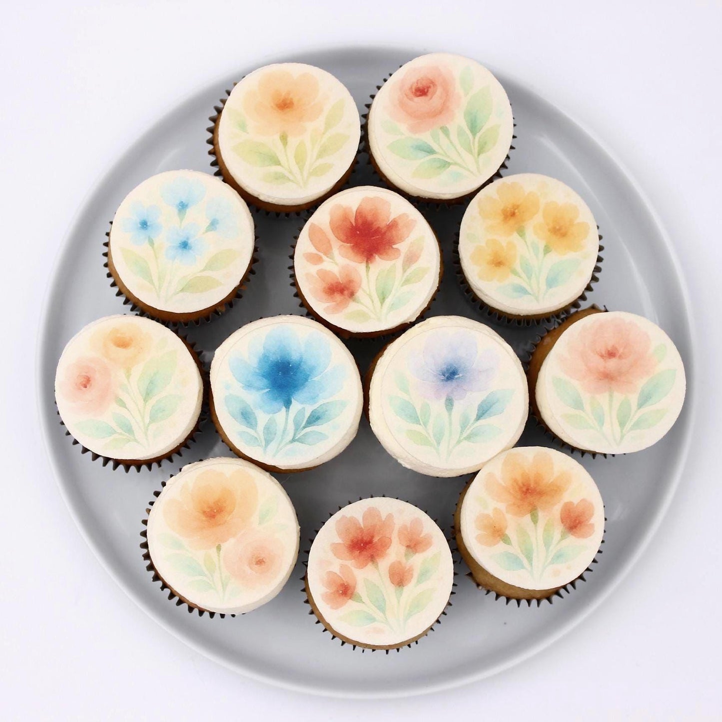 Watercolor Flowers (10pc) Topper Set- Pre-Cut Edible Cupcake/ Cookie/Drink Toppers, Edible Wafer Paper