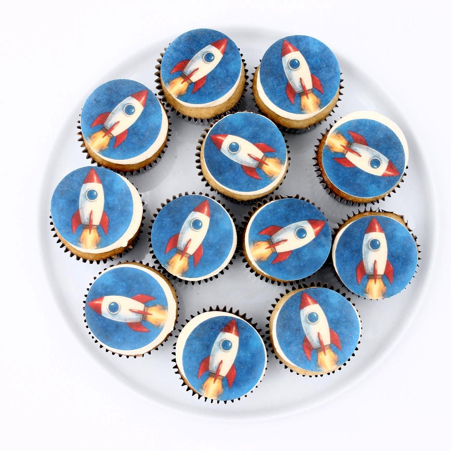 Rocket Ship (12pc) Topper Set- Edible Cupcake/ Cookie/Drink Toppers, Edible Wafer Paper