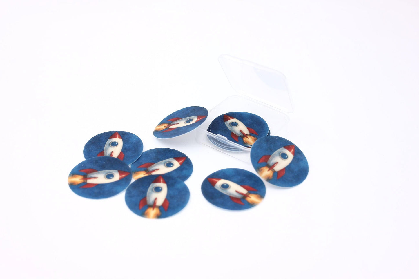 Rocket Ship (12pc) Topper Set- Edible Cupcake/ Cookie/Drink Toppers, Edible Wafer Paper