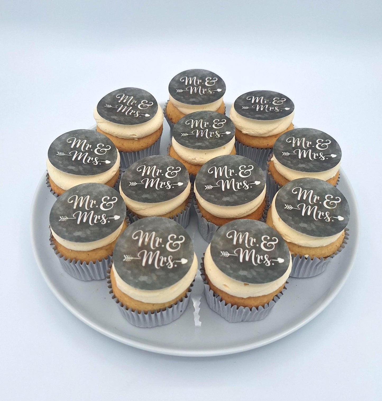 Mr. and Mrs (10pc) Topper Set-Black Chalkboard-  Edible Cupcake/ Cookie/Drink Toppers, Edible Wafer Paper