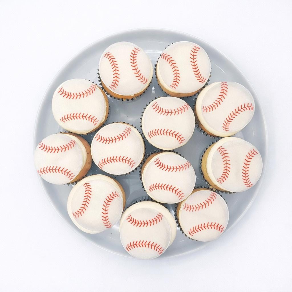 Baseball (10pc) Topper Set- Edible Cupcake, Cupcake, Drink Toppers, Edible Wafer Paper