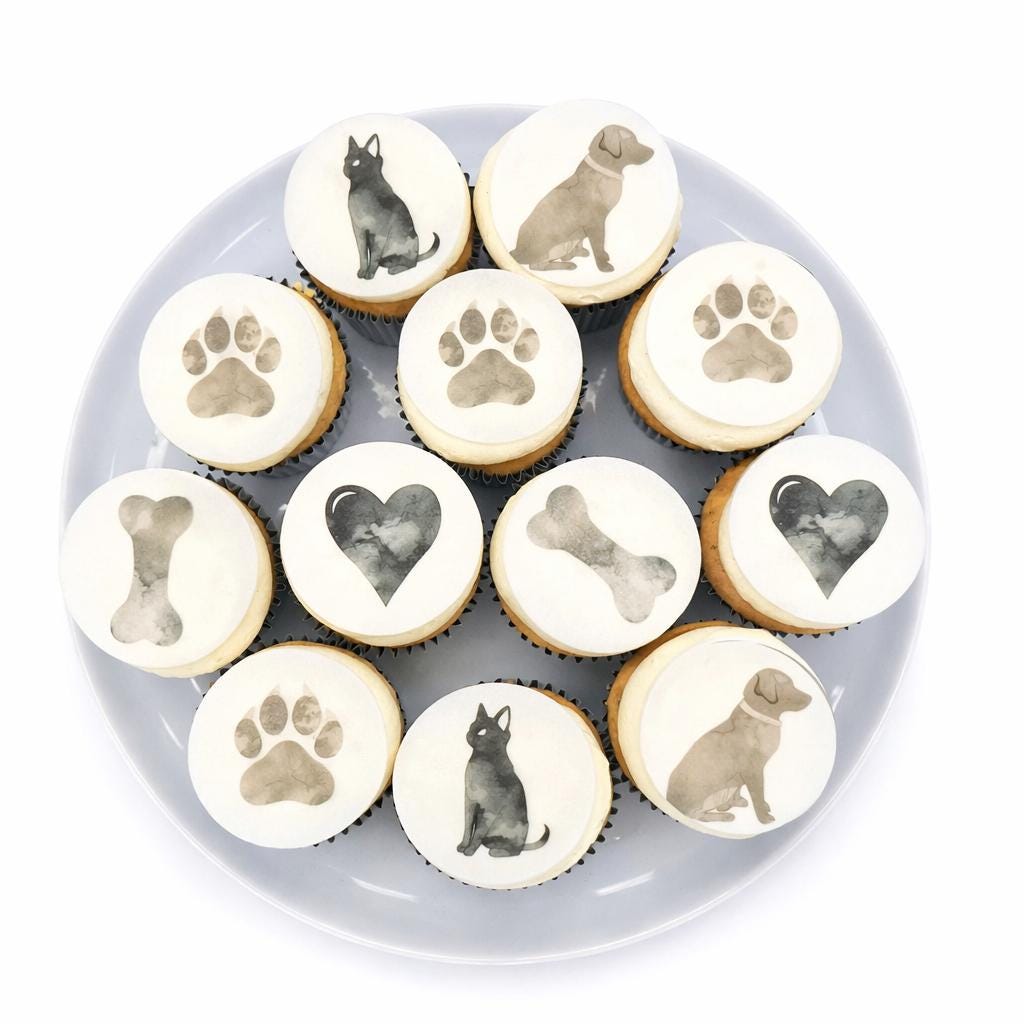 Whimsical Cat & Dog Paw Edible Cupcake, Cookie, Drink, Toppers, Neutral Pet Party Decor