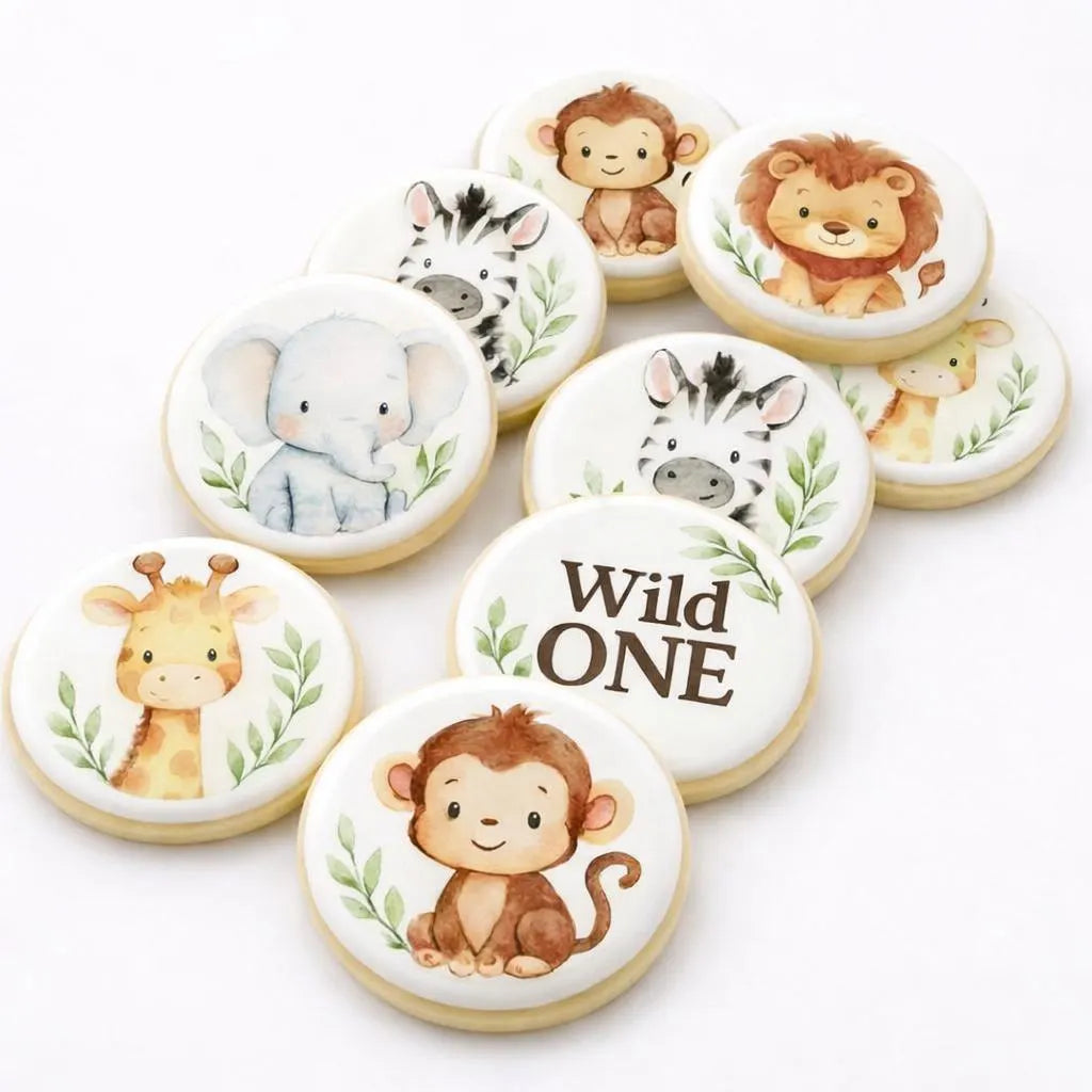 Wild One Safari Animal Cookies – Decorated Sugar Cookies 2.5” Cookies