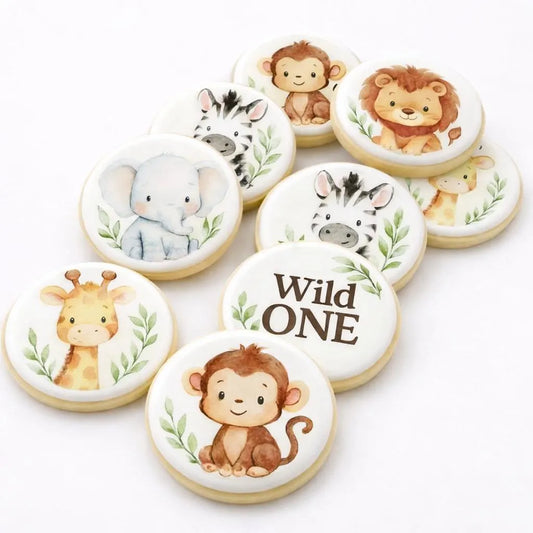 Wild One Safari Animal Cookies – Decorated Sugar Cookies 2.5” Cookies