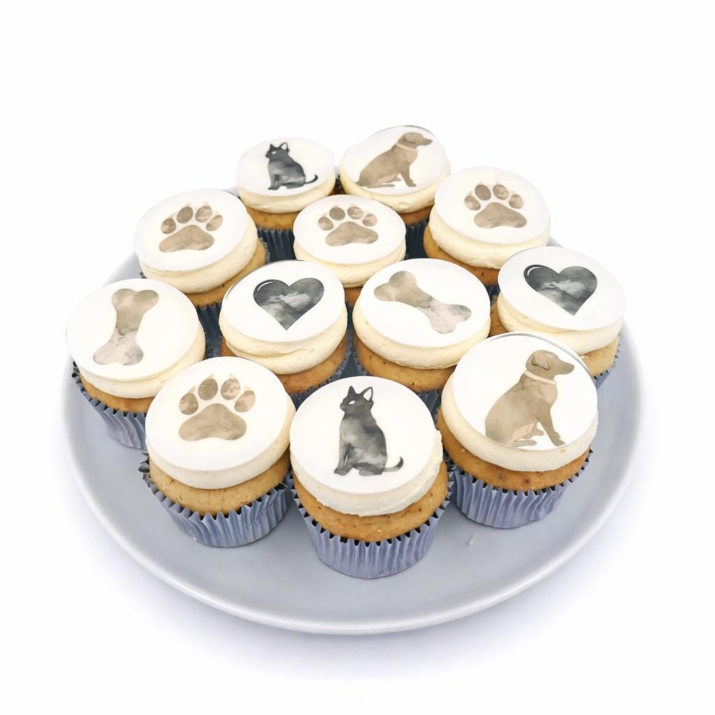 Whimsical Cat & Dog Paw Edible Cupcake, Cookie, Drink, Toppers, Neutral Pet Party Decor