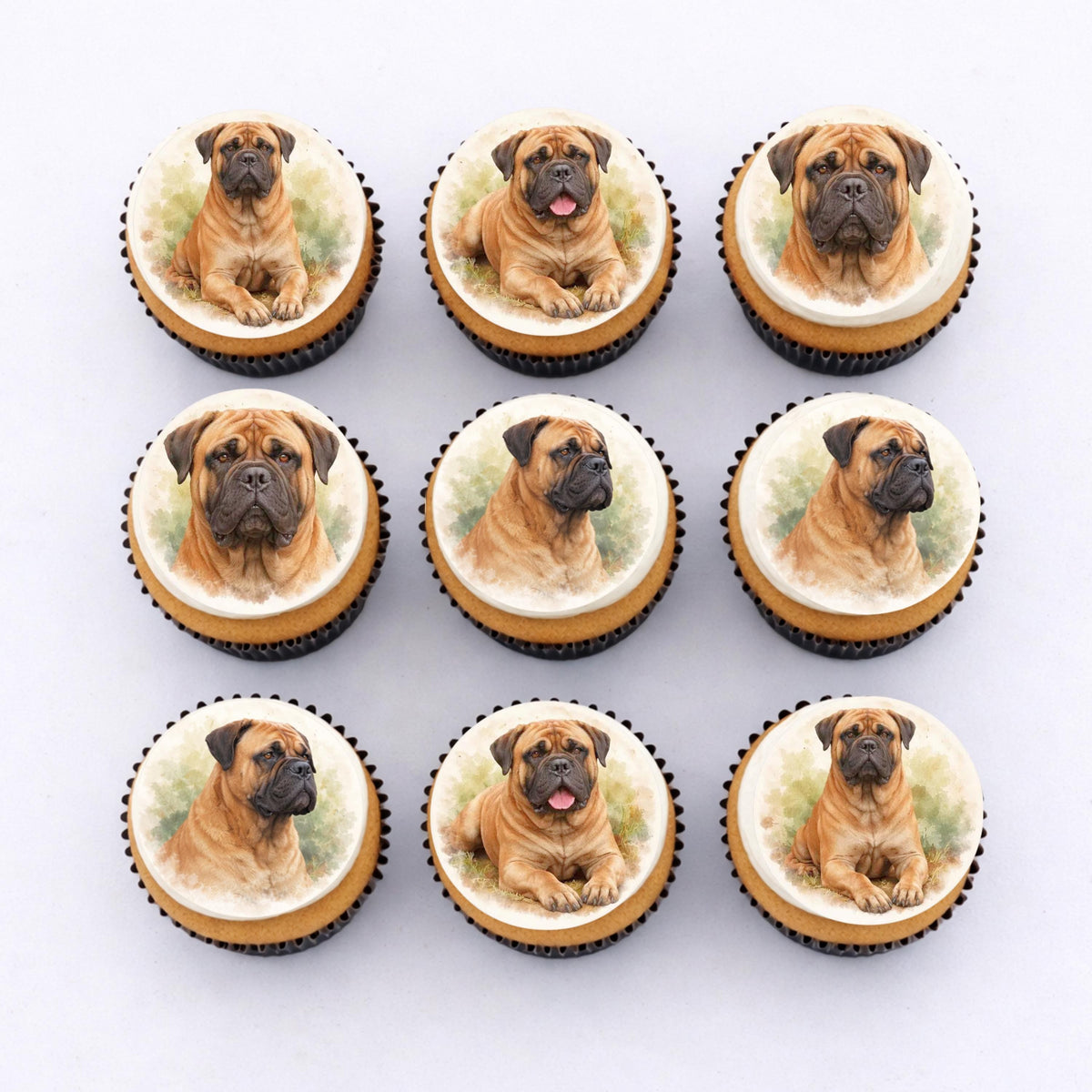 Bullmastiff Edible Cupcake Toppers