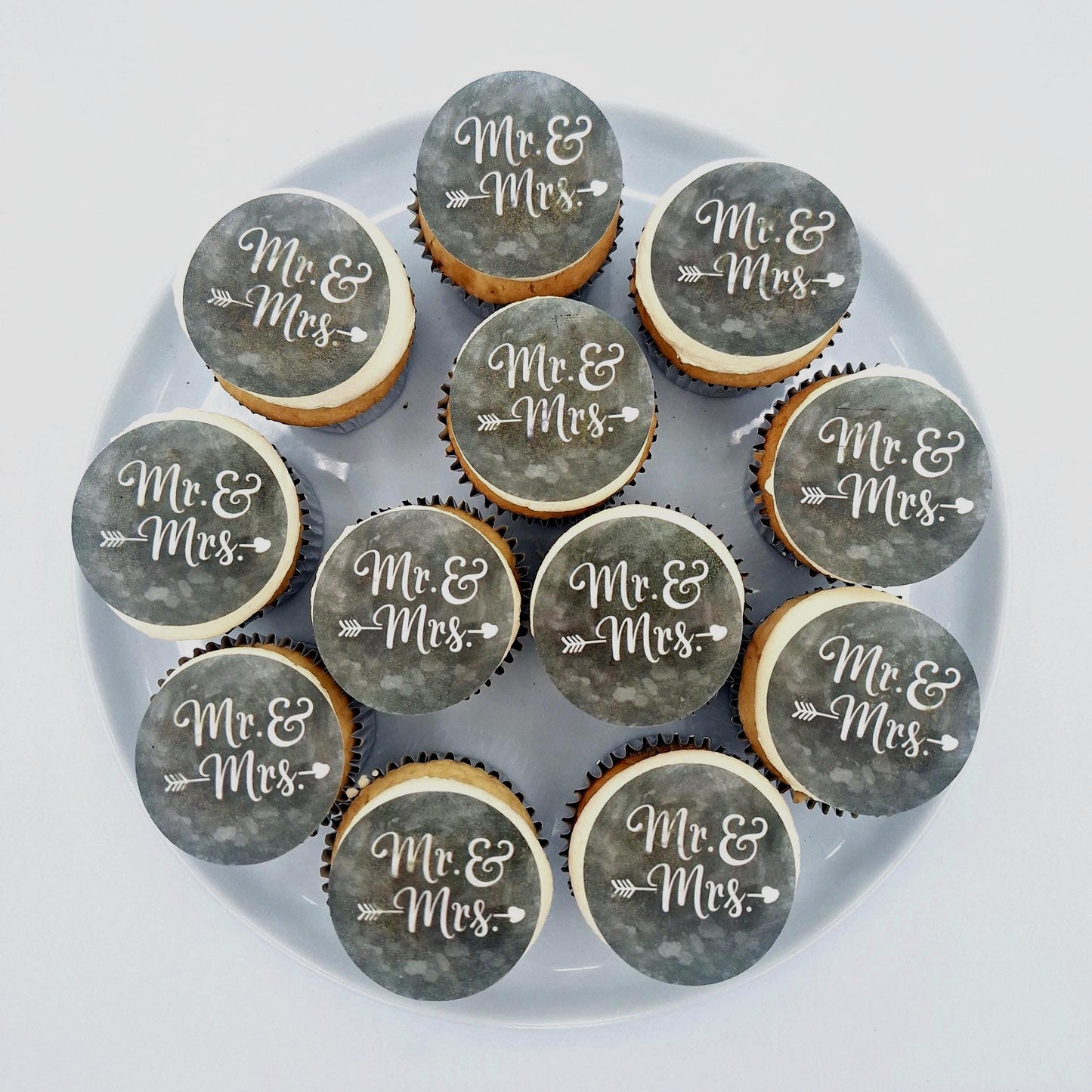 Mr. and Mrs (10pc) Topper Set-Black Chalkboard-  Edible Cupcake/ Cookie/Drink Toppers, Edible Wafer Paper