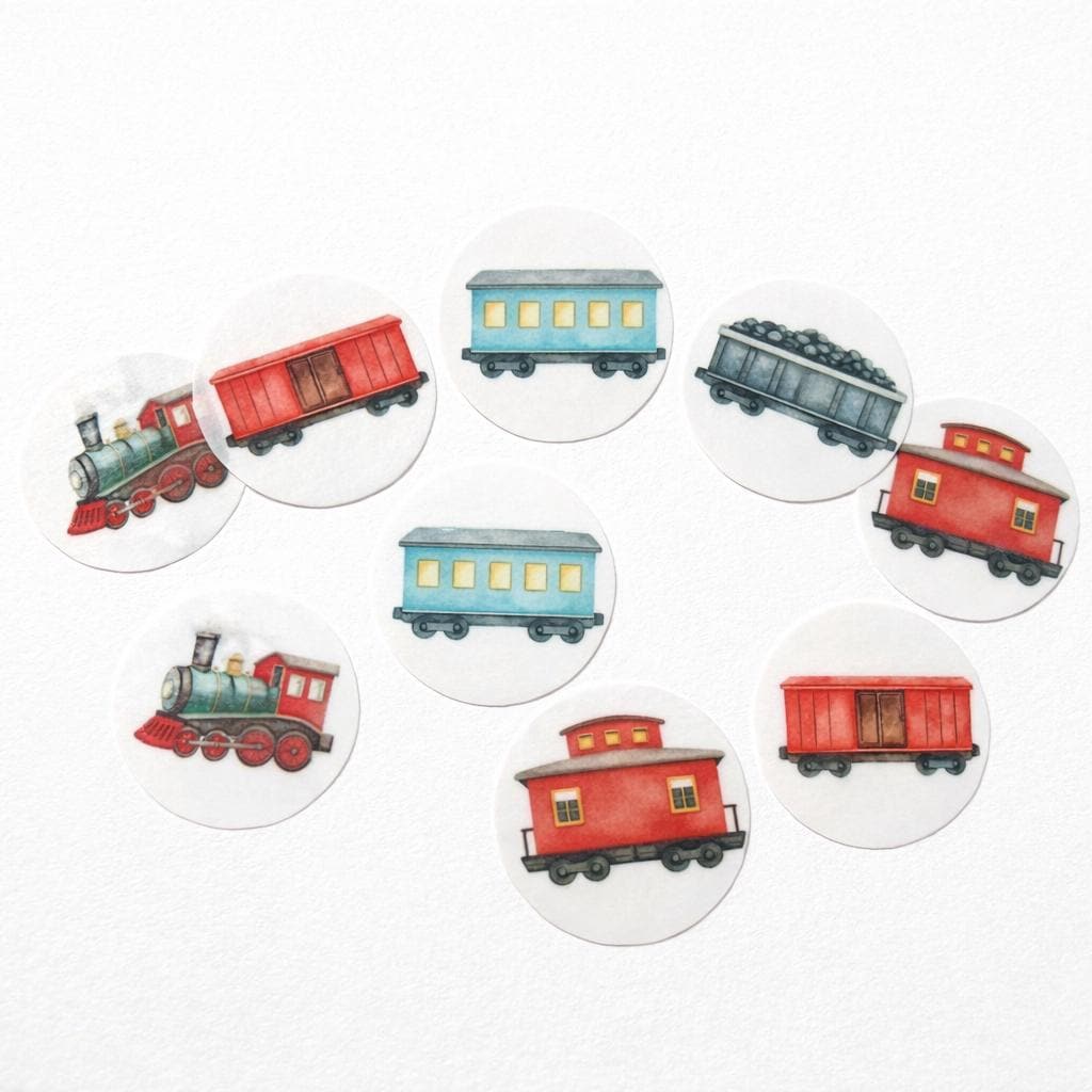 Train Edible (12pc) Topper Set- Cupcake/ Cookie/Drink Toppers, Edible Wafer Paper