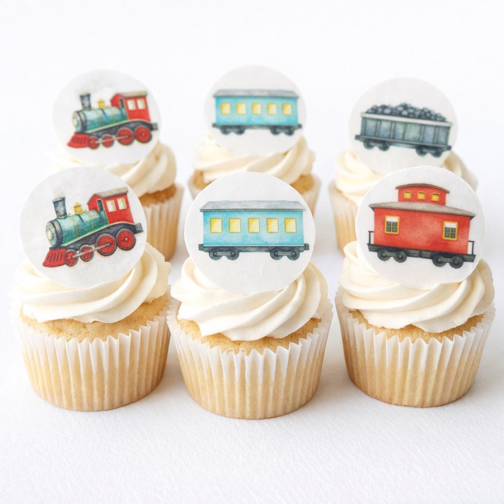 Train Edible (12pc) Topper Set- Cupcake/ Cookie/Drink Toppers, Edible Wafer Paper