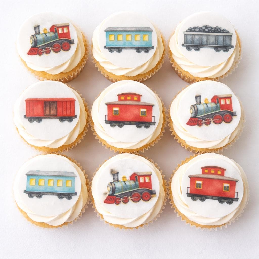 Train Edible (12pc) Topper Set- Cupcake/ Cookie/Drink Toppers, Edible Wafer Paper