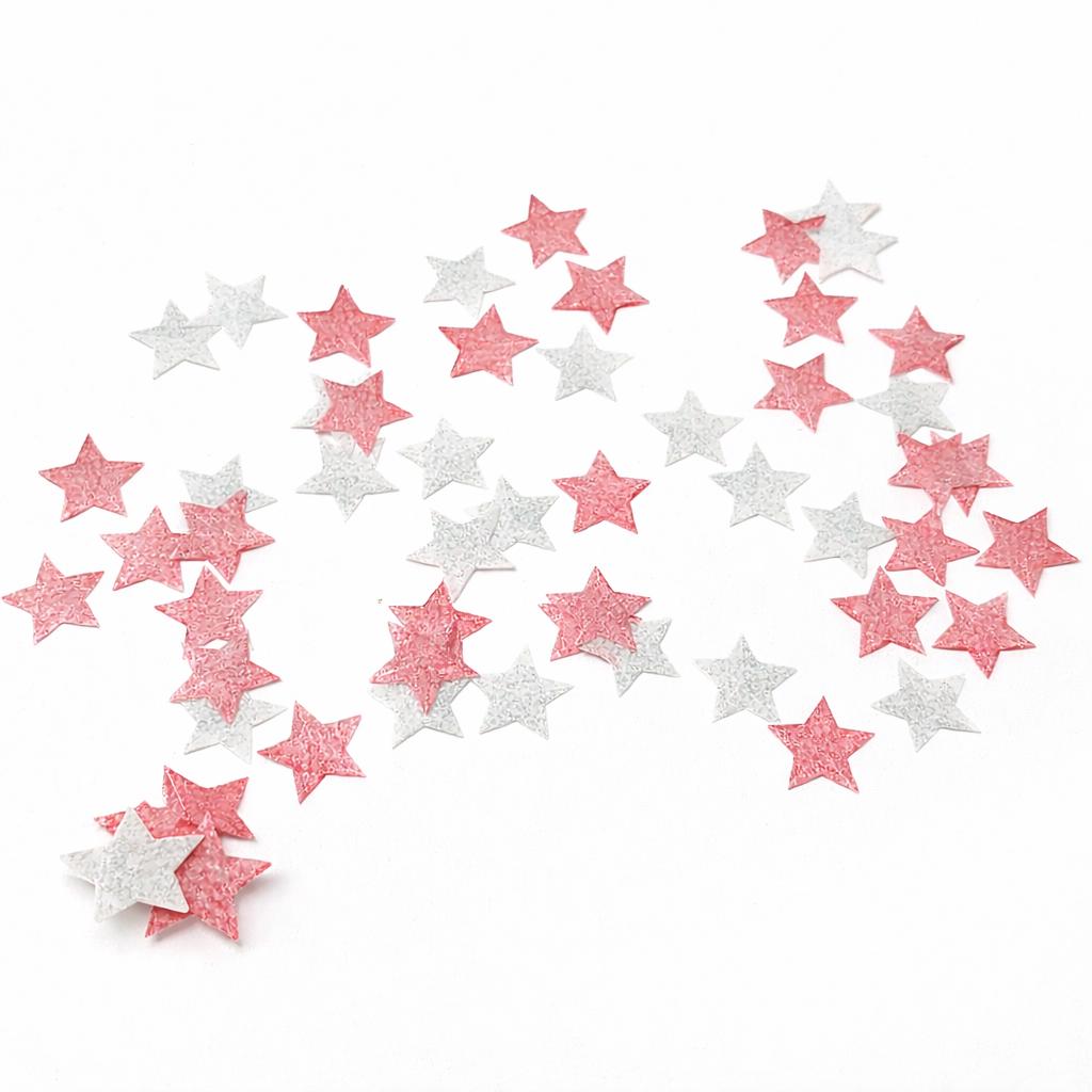 Pink and Silver Stars (50) Edible Cupcake/ Cookie/Drink Toppers, Edible Wafer Paper