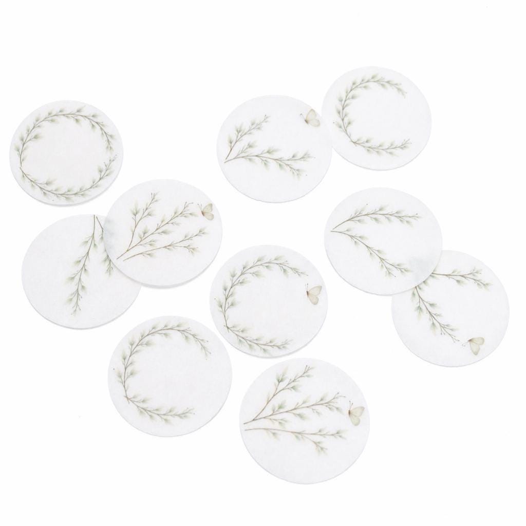 Sage Green Botanical Cupcake Toppers, Edible Wafer Paper, Minimal Leaf Wreath & Butterfly Designs