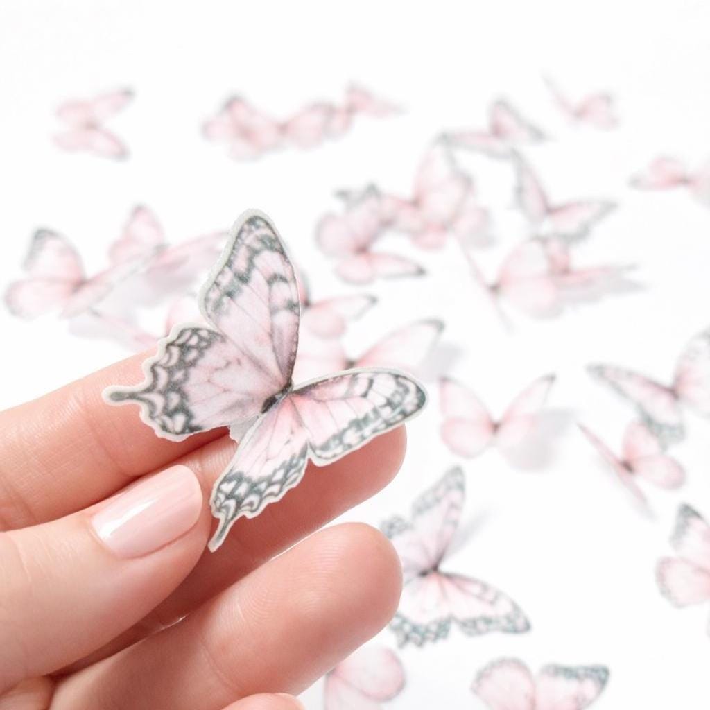 35 Pastel Pink Butterfly Edible Cupcake/ Cookie/Drink Toppers, Edible Wafer Paper