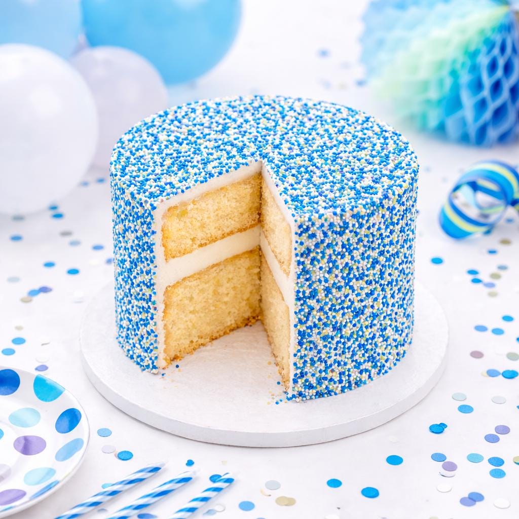 6" Buttercream Cake Iced: Blue Sprinkle - Shipped Frozen Fresh