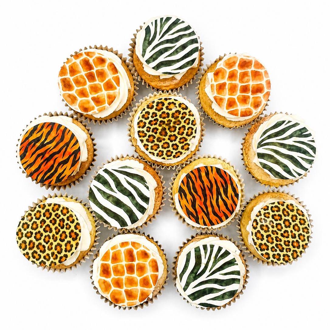 Safari Animal Print Edible Cupcake/ Cookie/Drink Toppers, Zebra Leopard Tiger Giraffe Mix, Edible Paper Topper Set