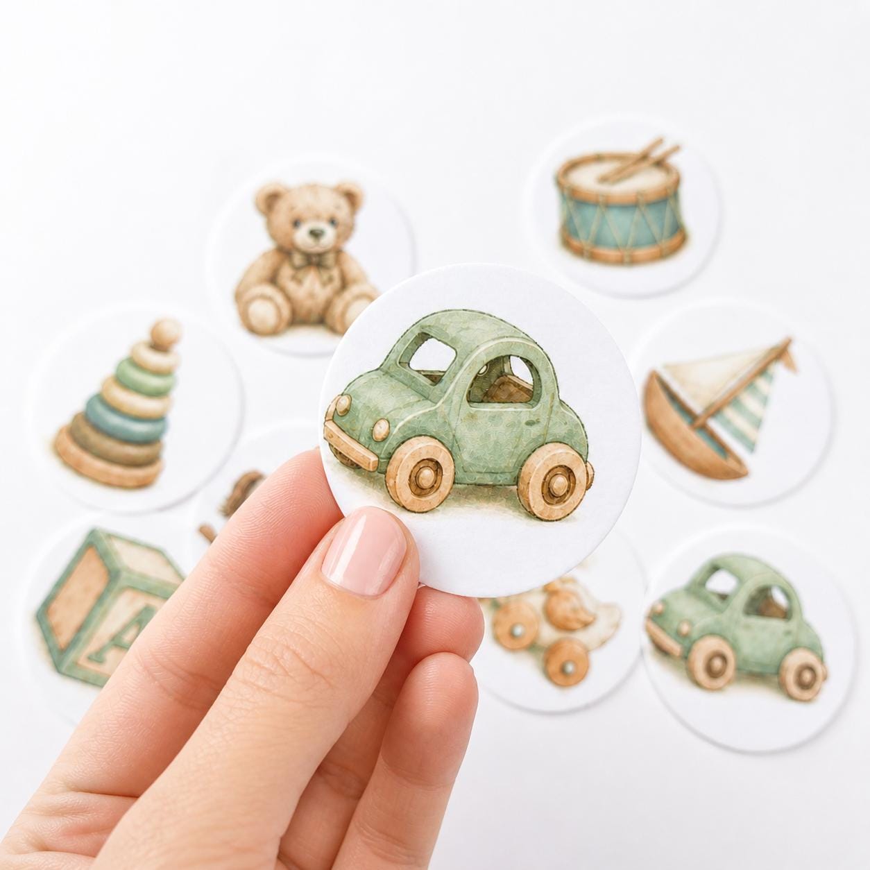 Vintage Baby Toys Edible Cupcake/ Cookie/Drink Toppers, Neutral Baby Shower Theme, Edible Wafer Paper (12pc)