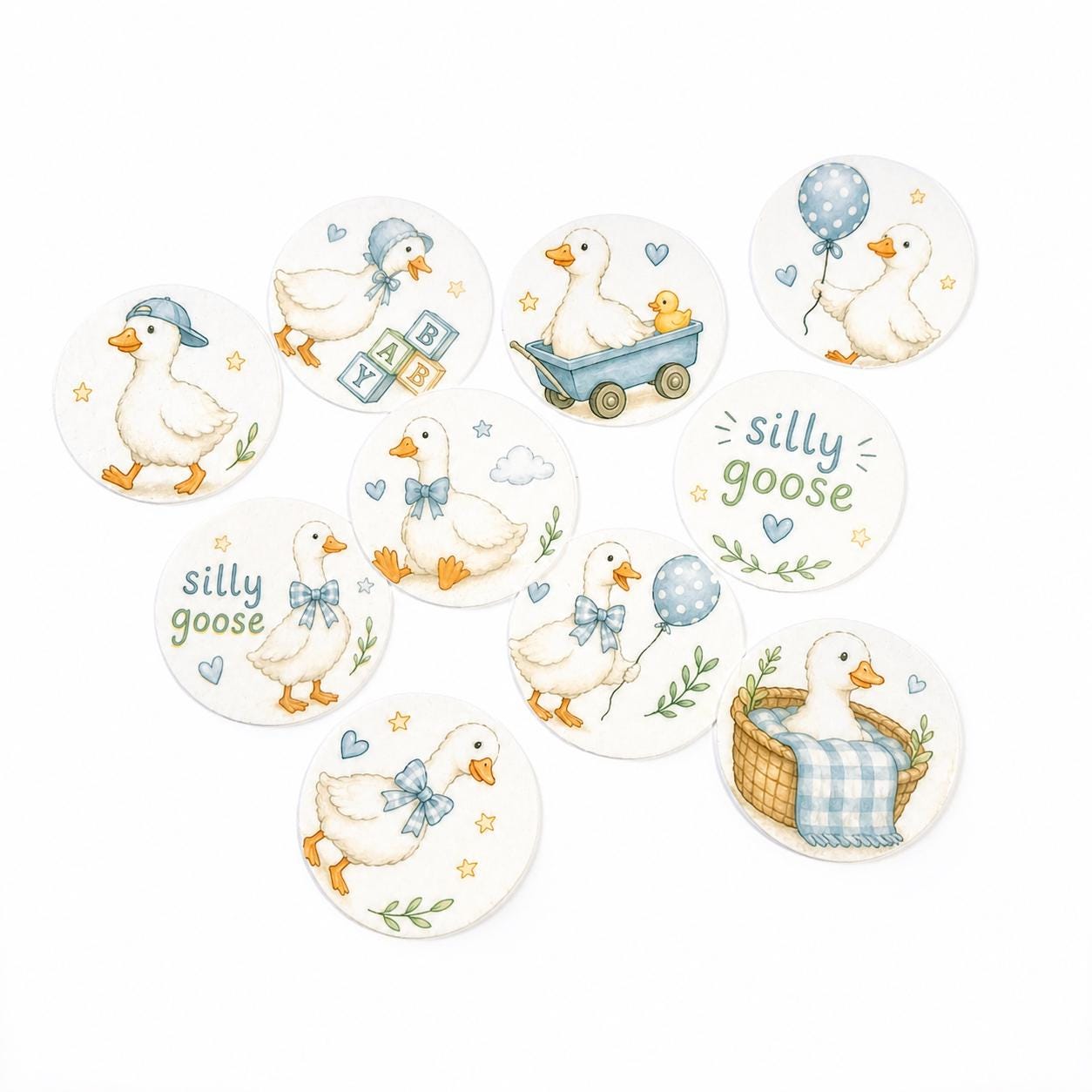 Silly Goose Baby (12pc) Shower Edible Cupcake/ Cookie/Drink Toppers, It’s a Boy Goose Theme, Edible Wafer Paper