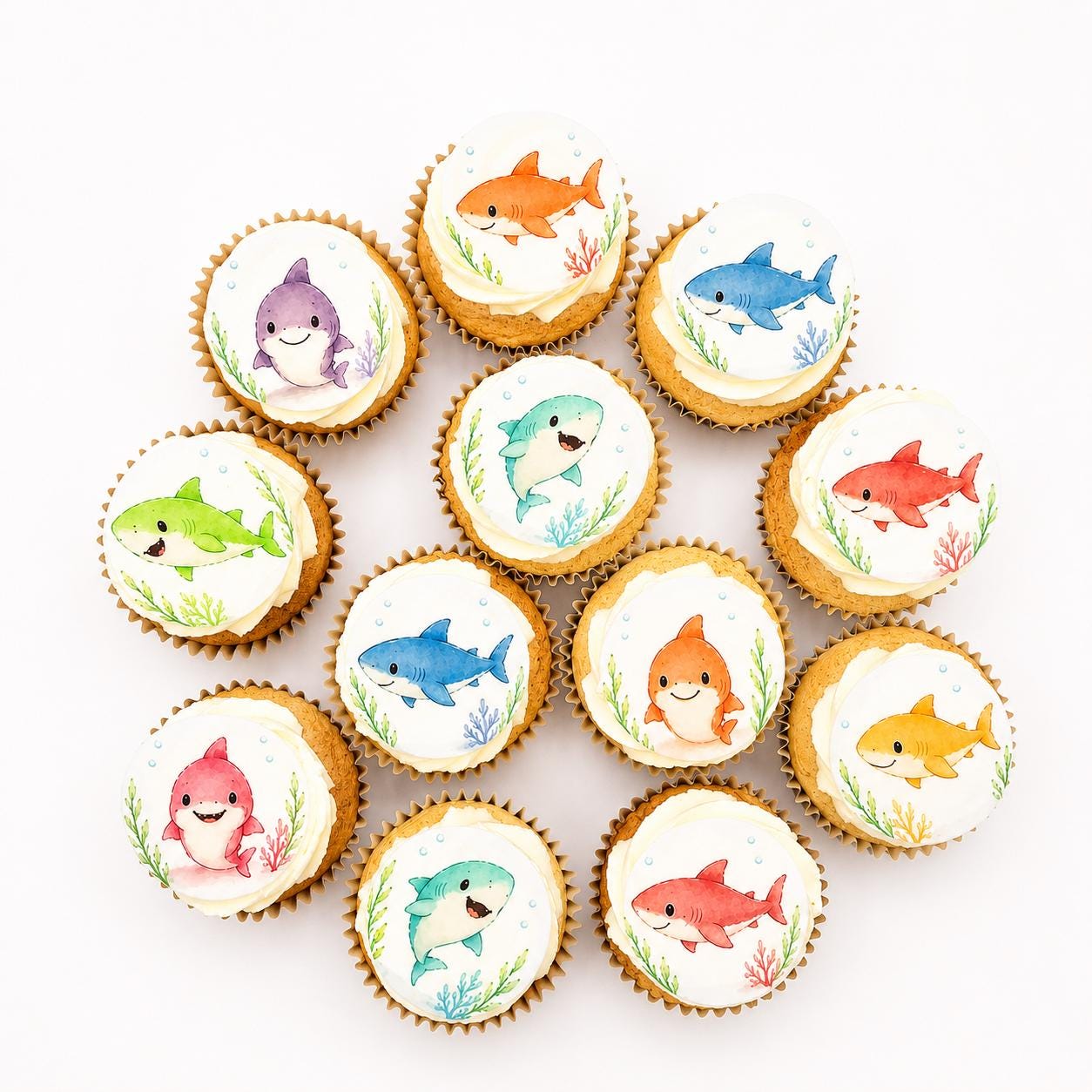 Rainbow Shark Edible Cupcake/ Cookie/Drink Toppers, Colorful Under the Sea Theme, Edible Wafer Paper (10pc)