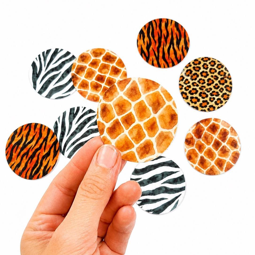 Safari Animal Print Edible Cupcake/ Cookie/Drink Toppers, Zebra Leopard Tiger Giraffe Mix, Edible Paper Topper Set